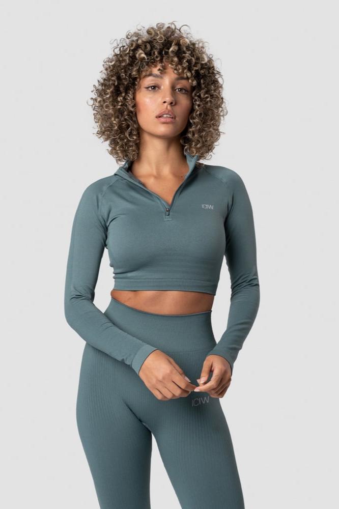 define cropped 1/4 zip jungle green