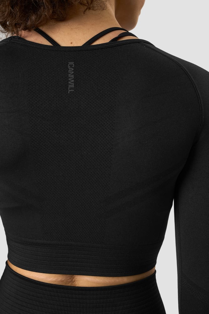 define seamless ls crop top black/black