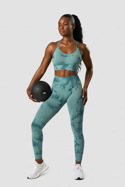 define seamless tie dye sports bra teal