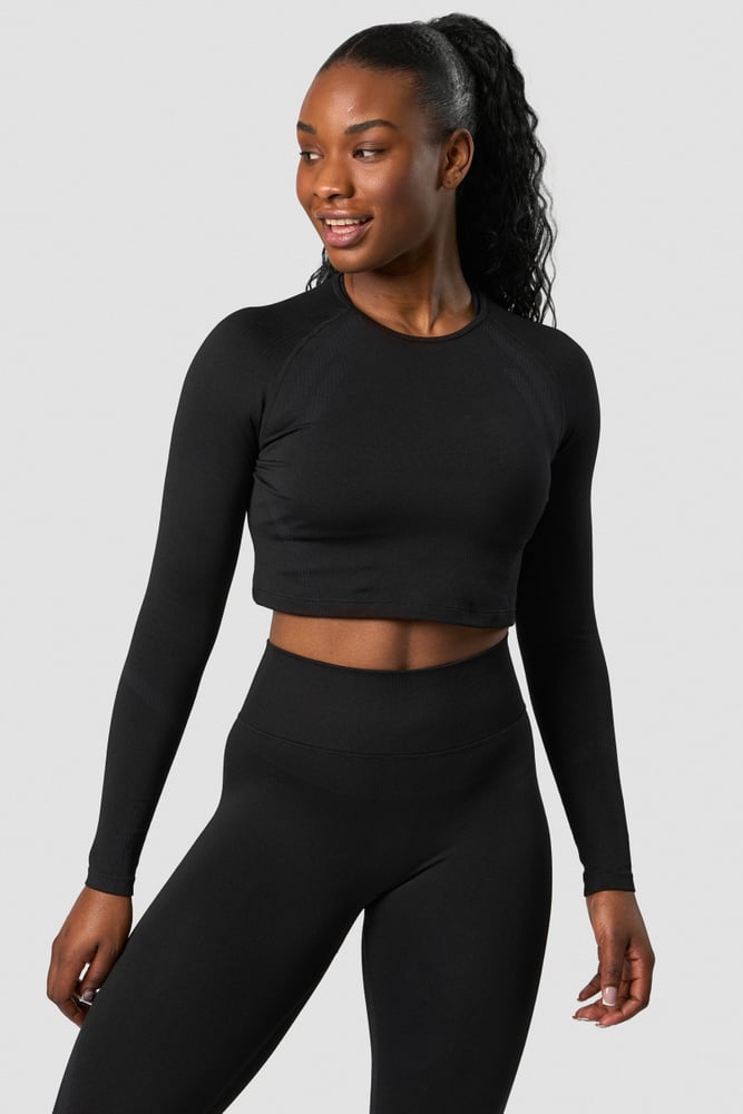 impact seamless ls crop top black