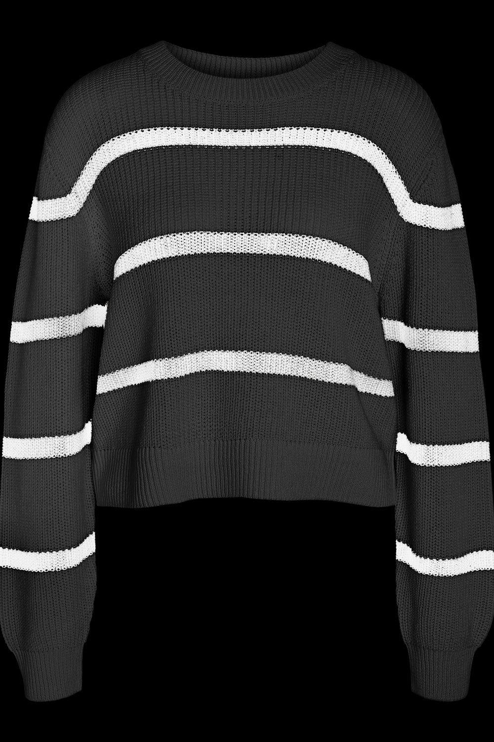 NOISY MAY - Maysa L/s Stripe O-neck Knit - Black